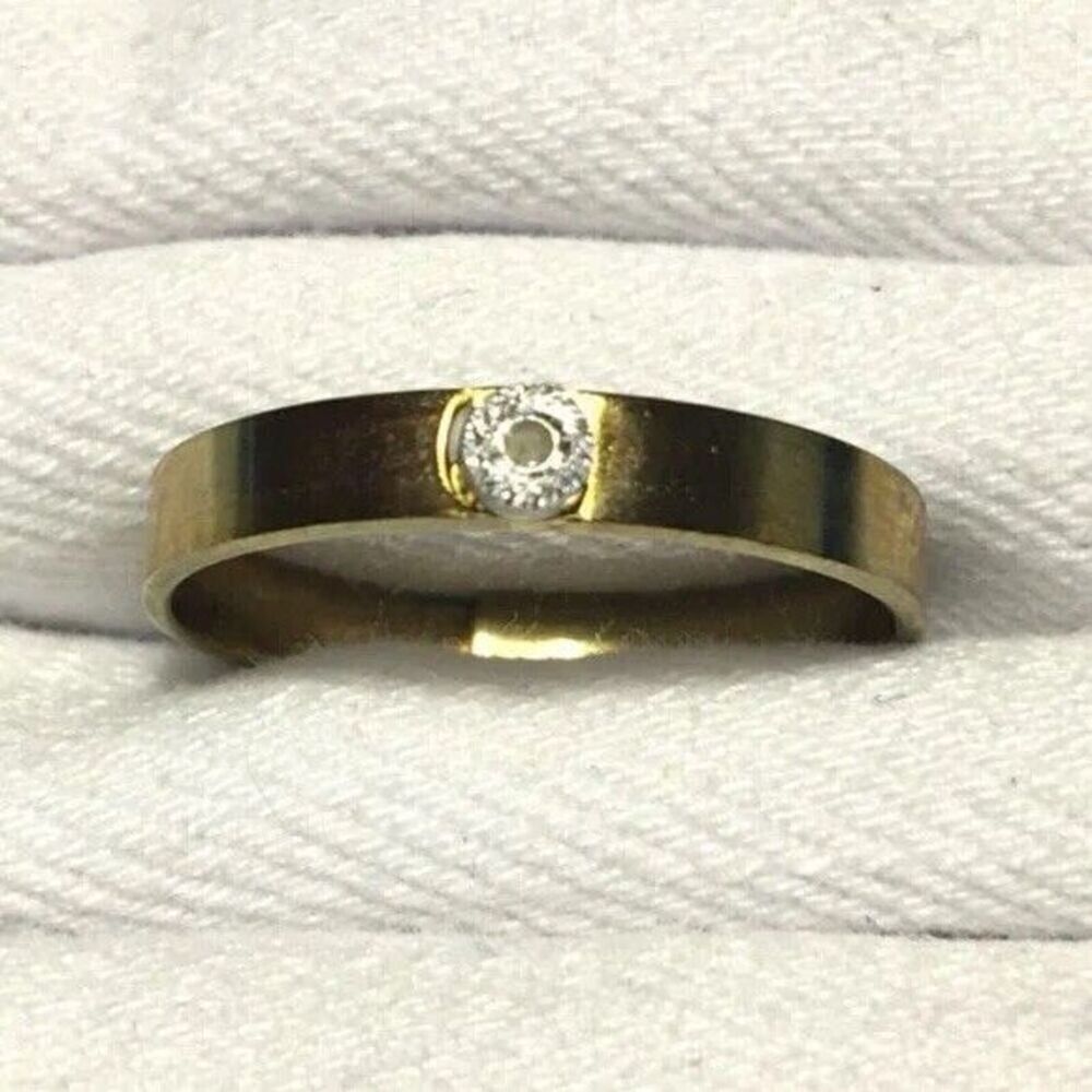 Vintage Diamond Chip Ring Adjustable Band Size 7.5 Gold Plated Costume Jewelry